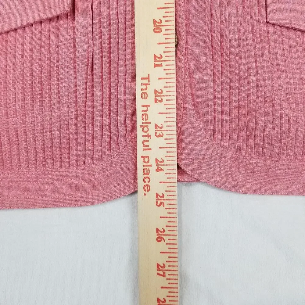 Draper's & Damon's Jacket Womens Large Pink Pintuck Button 3/4 Sleeve Pockets